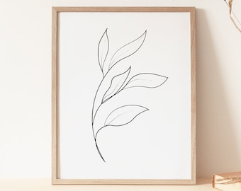 Impresión de hoja minimalista, Impresión de arte de línea botánica, Arte de pared imprimible, Impresión de línea mínima, Arte botánico minimalista, Arte de línea simple, Moderno