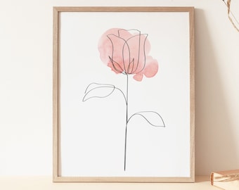 Blush Pink Wall Art, One Line Drawing, Flower Line Art Print, Minimalist Flower Print, Line Art, One Line Art, Minimalist Art Print, Rose