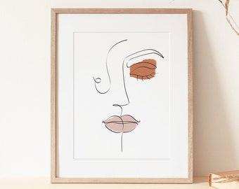 Abstract Line Art Woman, Woman Line Art, Neutral Tones Print, Line Art Woman Face, Orange Pink Print, Modern Wall Art, Minimalist Art Print