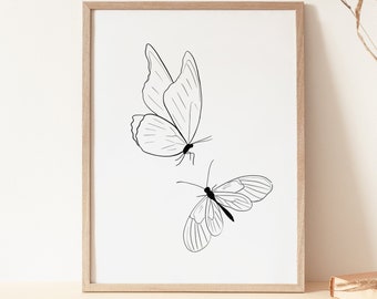Butterflies Line Art, Line Drawing Art, Minimal Line Art, Butterfly Wall Art Print, Butterflies Drawing, Minimalist Wall Art, Fine Line Art