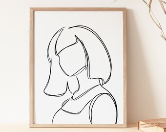 Donna Line Art Print, Donna Art Poster, Donna Ritratto Disegno, Stampabile Wall Art, Moda Donna, Minimal Donna Art Decor, Stampa Minimalista
