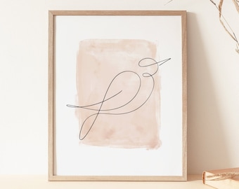 One Line Bird, Line Art Bird, Continuous Line Drawing, Blush Pink Wall Art, Minimalist Bird, Nursery Wall Art Printable, Pink Nursery Prints