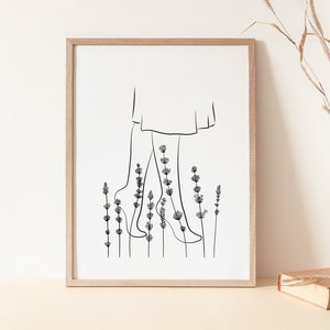 Frau Blumen Druck, Lavendel Druck, Botanisches Poster, druckbare Wandkunst, Frau Beine Druck, Linie Kunst druckbar, Moderne Kunst, Minimalistische Kunst
