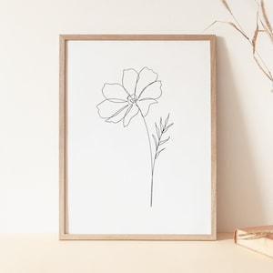One Line Cosmos Flower, Botanical One Line, Cosmos Flower Line Art, Flower Drawing, Minimalist Art,  Line Art Flower Design, Flower Wall Art