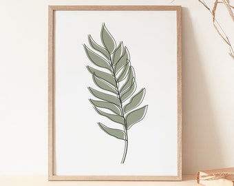 Botanical Art Print, Minimal Line Art, Leaf Line Art, Minimal Art, Minimalist Botanical Print, Green Wall Art, Simple Leaf Drawing, Modern