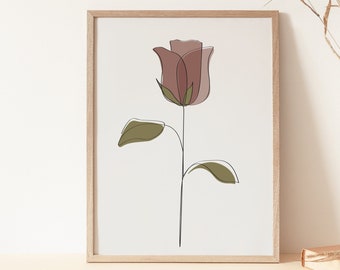One Line Flower, One Line Rose, Line Art Drawing Flower, Line Art Print,  Botanical Wall Art, Minimal Flower Line, Minimalist Print, Simple