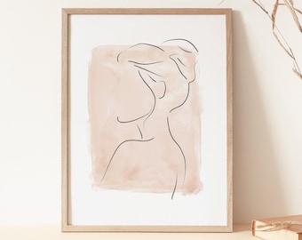 Line Art Woman Print, Minimal Woman Line, Female Poster, Minimalist Art Print, Woman Line Drawing, Abstract Line Art, Light Pink Wall Prints