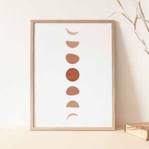 Orange Terracotta Moon Phases Wall Art Print, Earth Tone Modern Print, Mid Century Modern Moon Phase Poster, Abstract Shapes Moon Artwork