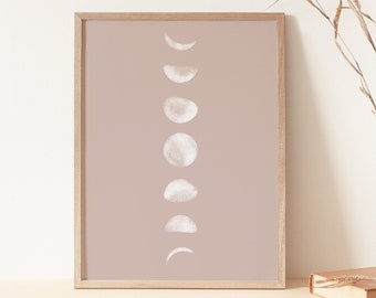 Mauve Taupe Printable Mid Century Modern Art, Earth Tone Wall Art Print, Moon Phase Digital Art Download, Neutral Minimalist Artwork Poster