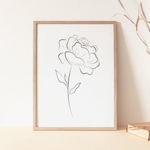 Peony Line Art, Peony Print, Minimalist Print, Flower Line Drawing, Printable Wall Art, Downloadable Prints, Fine Line Flower, Minimal Line