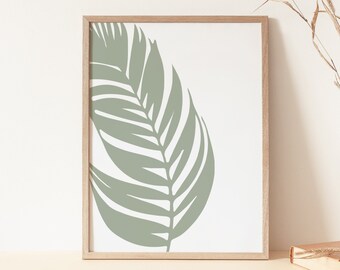 Botanical Wall Art, Botanical Prints, Minimal Art, Minimalist Green Wall Art Print, Palm Leaf Art, Green Leaf Print, Green Botanical Print