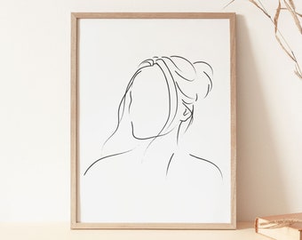 線画の女性、女性のスケッチ、女性のポスター、女性の線画、抽象的な女性のアート、現代アート、女性のアウトライン、ミニマリストのデジタルアートプリント