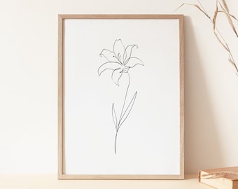One Line Lily, One Line Art, Flower Line Drawing, Minimal Line Art, Printable Wall Art, Minimalist Print, Floral Line Art, Lily Drawing, Art
