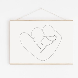 One Line Twins Art, Twins Print, Twins Printable, Twins Line Drawing, Minimalist Nursery Print Twins, Nursery Wall Art, Twins Baby Art, Card