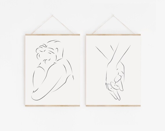 Love Theme Prints, Holding Hands Line Drawing, Line Art, Minimalist Print, Romantic Art, Wall Art Set, Printable Art Set of 2, Couple Art