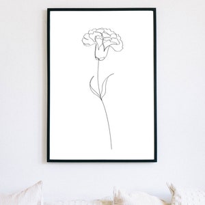 One Line Art Carnation, One Line Flower Art, Carnation Continuous Line ...