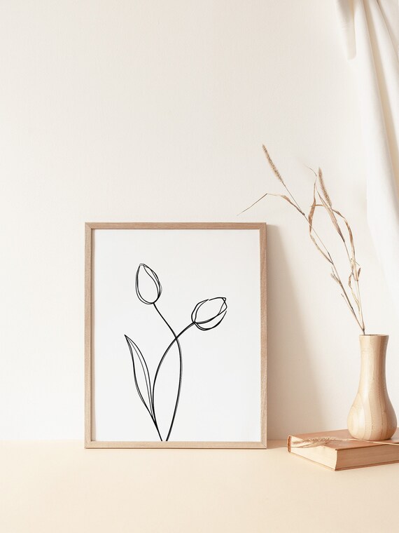 Line Art Tulips, Flower Line Art, Minimalist Print, Tulips Print, Printable Wall Art, Continuous Line Drawing, Tulips Art Print, Minimal Art
