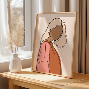 Frau Wandkunst, Frau Linie Kunst, Frau Poster, Pink Orange Wand Kunst Druck, Moderne Kunst, Frau Linie Zeichnung, Neutral, Abstrakt, Minimalistisch