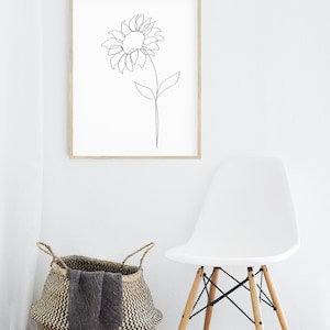 One Line Sunflower Printable Wall Art Sunflower Line Art - Etsy