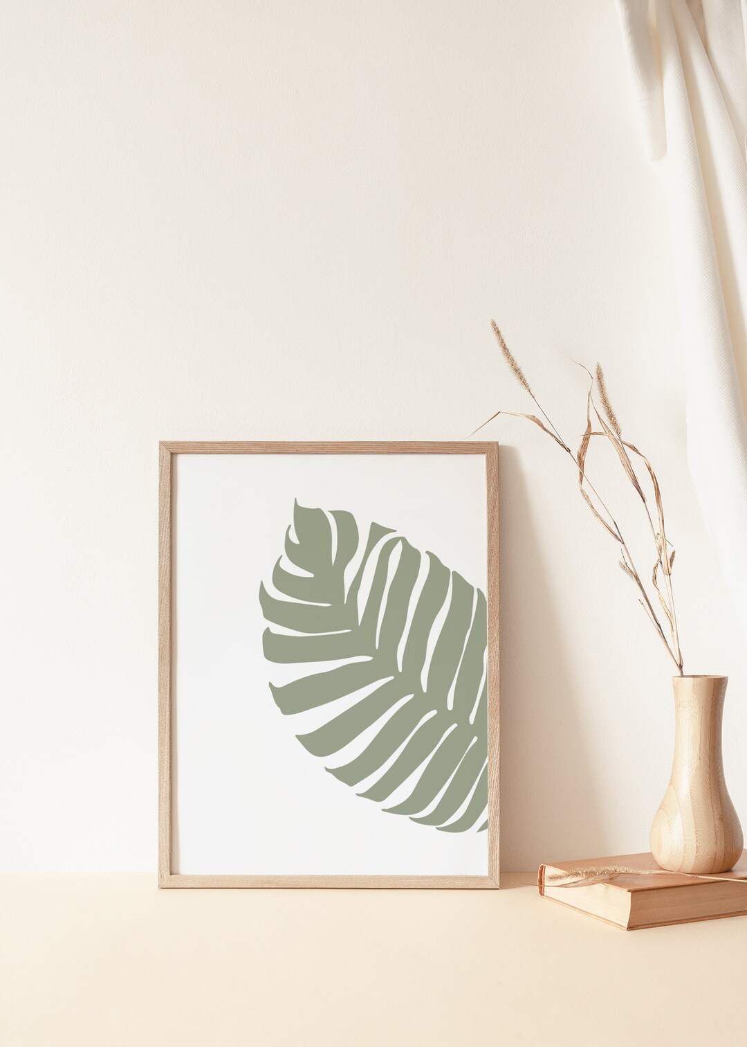Abstract Botanical Line Art, Palm Leaf Print, Printable Wall Art Green ...