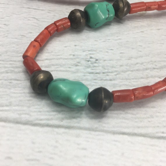 Vintage Coral & Turquoise , Hand crafted Silver b… - image 7