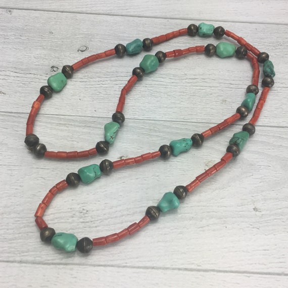 Vintage Coral & Turquoise , Hand crafted Silver b… - image 3