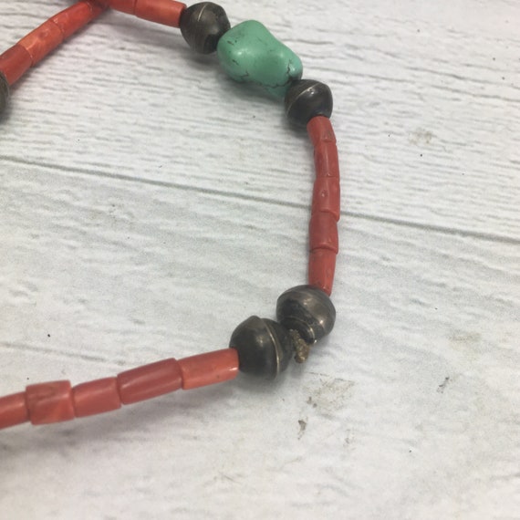 Vintage Coral & Turquoise , Hand crafted Silver b… - image 6