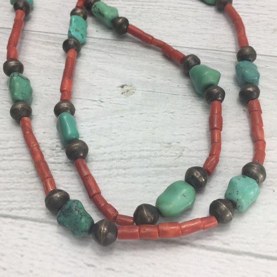 Vintage Coral & Turquoise , Hand crafted Silver b… - image 5