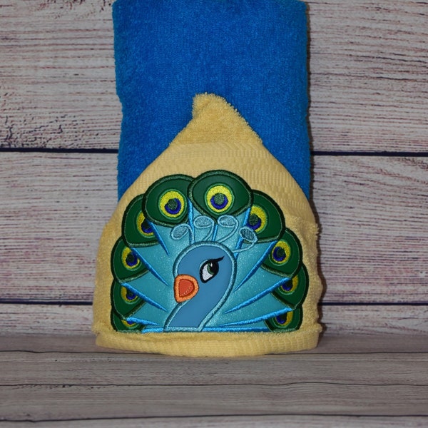 Peacock Hooded Towel, Personalized Free, Unique Gift, Bath Towel, Pool Towel, Beach Towel, Child Towel