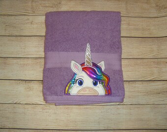 Soft Bath Towel with Unicorn Peeker Applique - Magical and Whimsical Bathroom Decor - Machine Washable and Durable