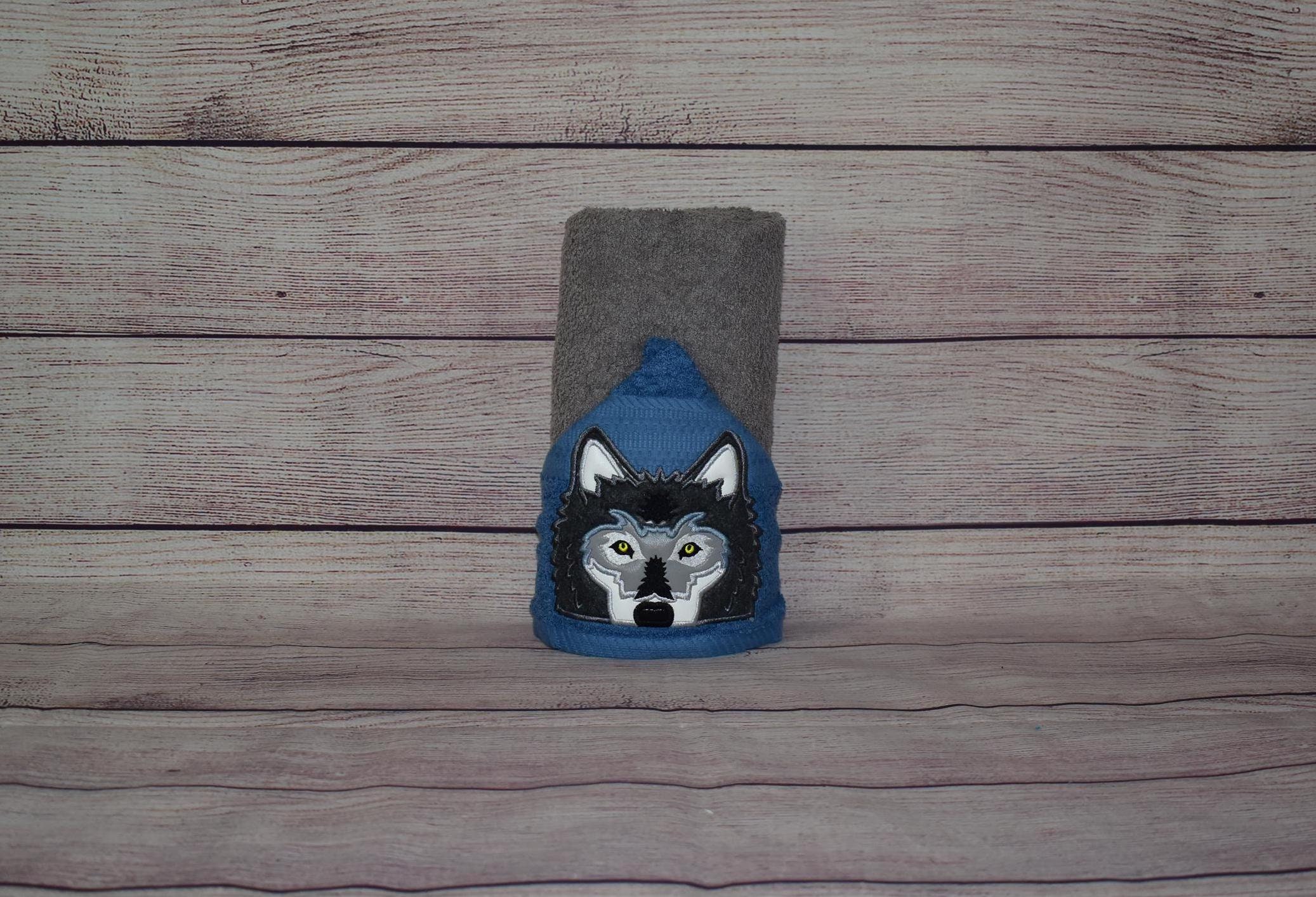 Wolf Hooded Towel, Personalized Free, Unique Gift, Bath Towel, Pool Towel, Beach Towel, Child Towel - Image 1