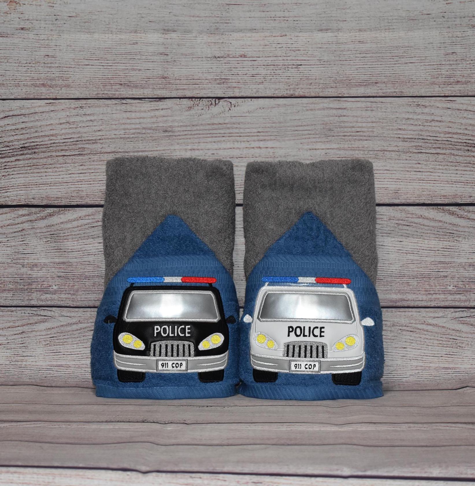 Police Car Hooded Towel, Personalized Free, Unique Gift, Bath Towel, Pool Towel, Beach Towel, Child Towel