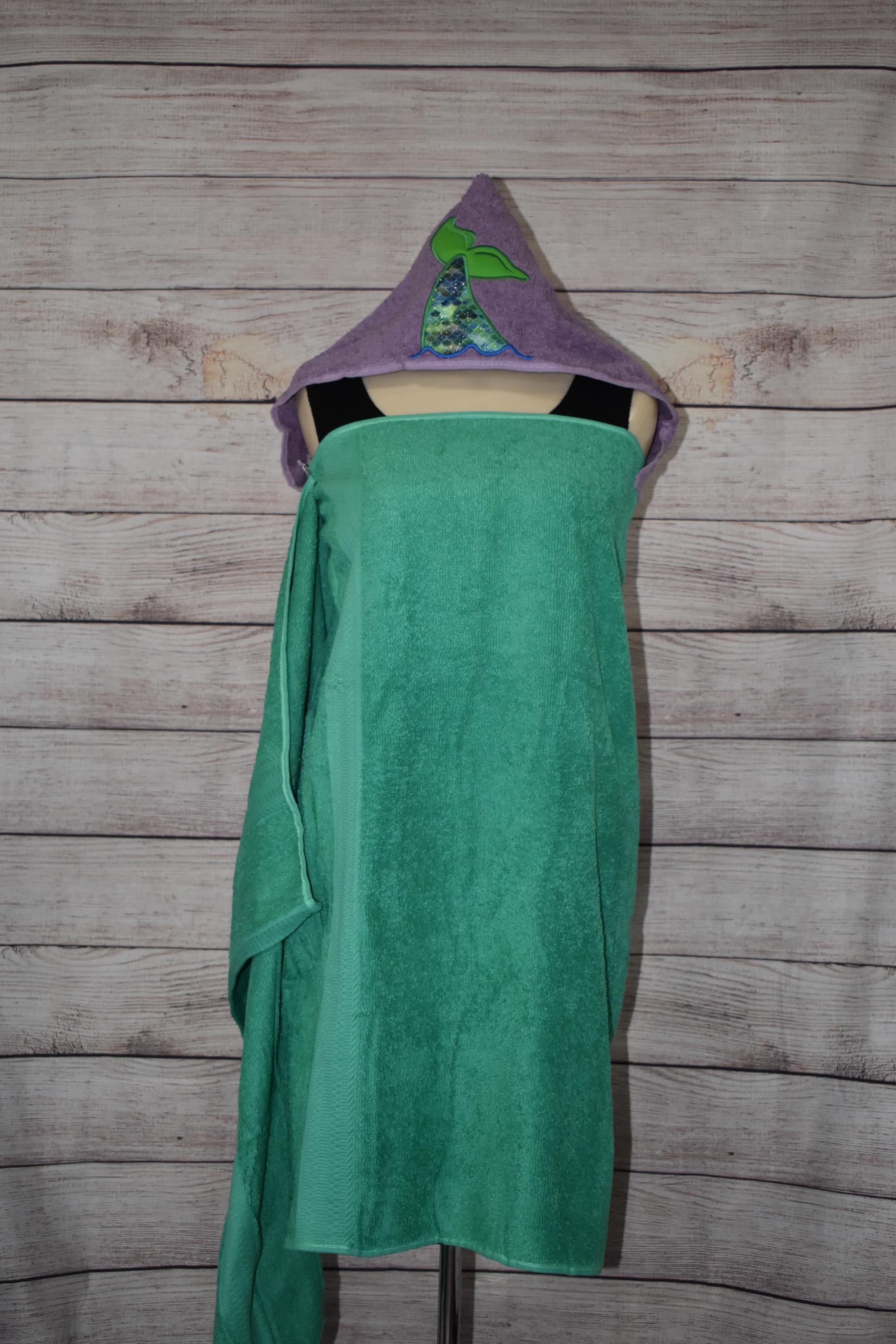 Mermaid Tail Hooded Towel, Personalized Free, Unique Gift, Bath Towel, Pool Towel, Beach Towel, Child Towel - Thumbnail 2