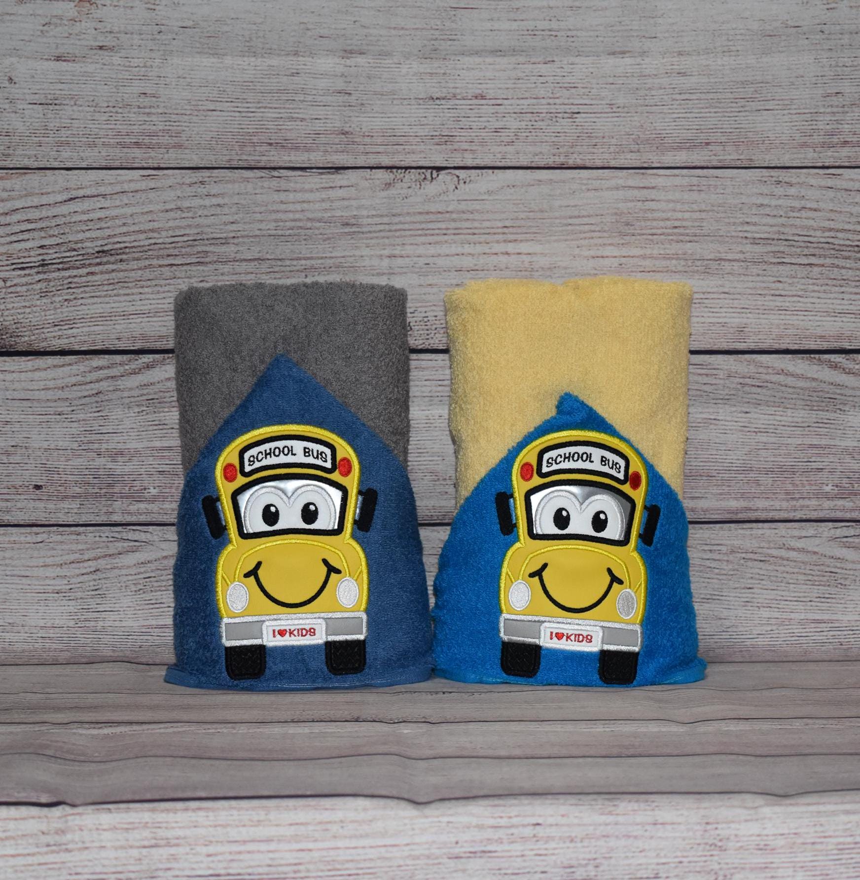School Bus Hooded Towel, Personalized Free, Unique Gift, Bath Towel, Pool Towel, Beach Towel, Child Towel