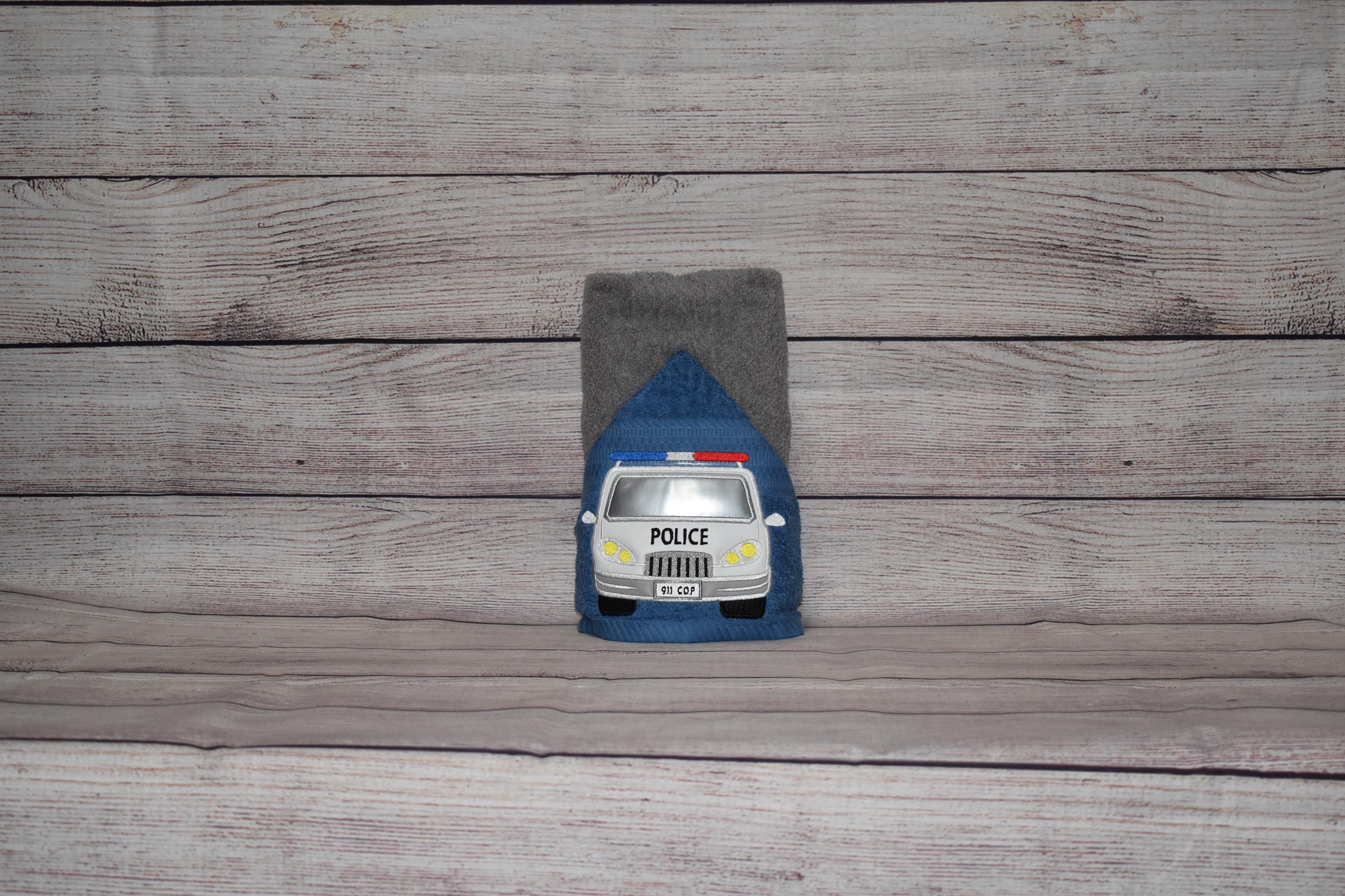 Police Car Hooded Towel, Personalized Free, Unique Gift, Bath Towel, Pool Towel, Beach Towel, Child Towel - Thumbnail 3