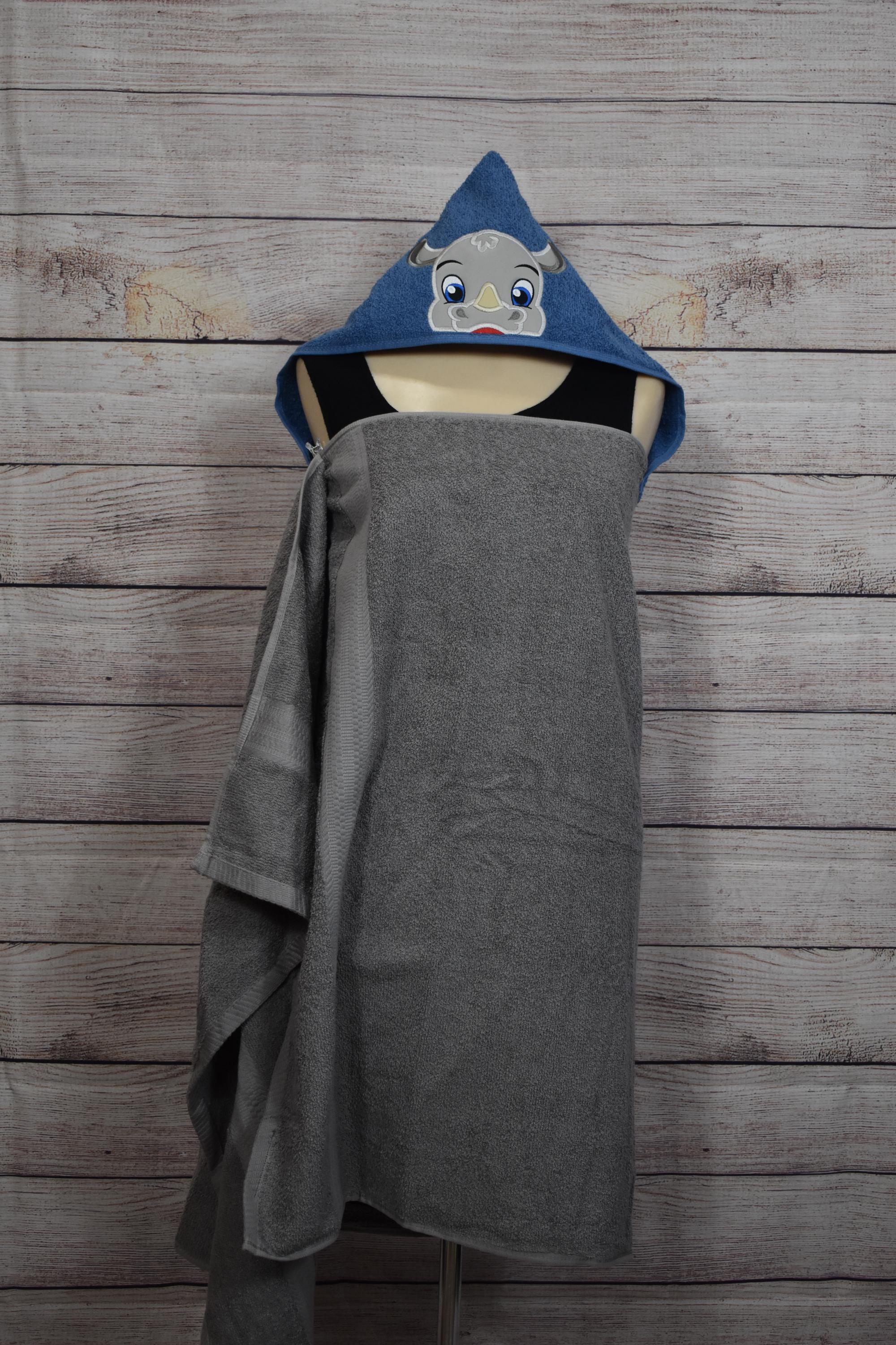 Rhino Hooded Towel, Personalized Free, Unique Gift, Bath Towel, Pool Towel, Beach Towel, Child Towel - Thumbnail 2