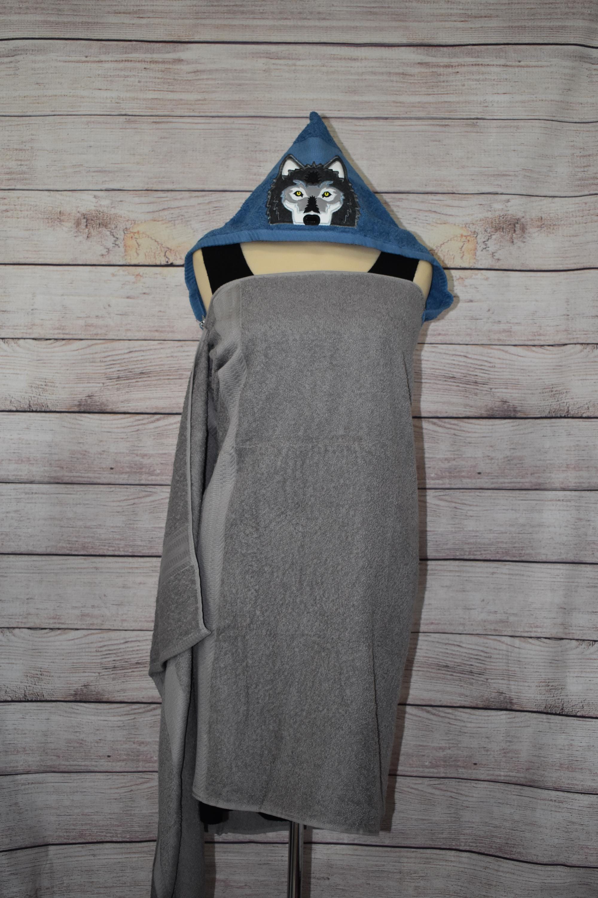 Wolf Hooded Towel, Personalized Free, Unique Gift, Bath Towel, Pool Towel, Beach Towel, Child Towel - Thumbnail 2