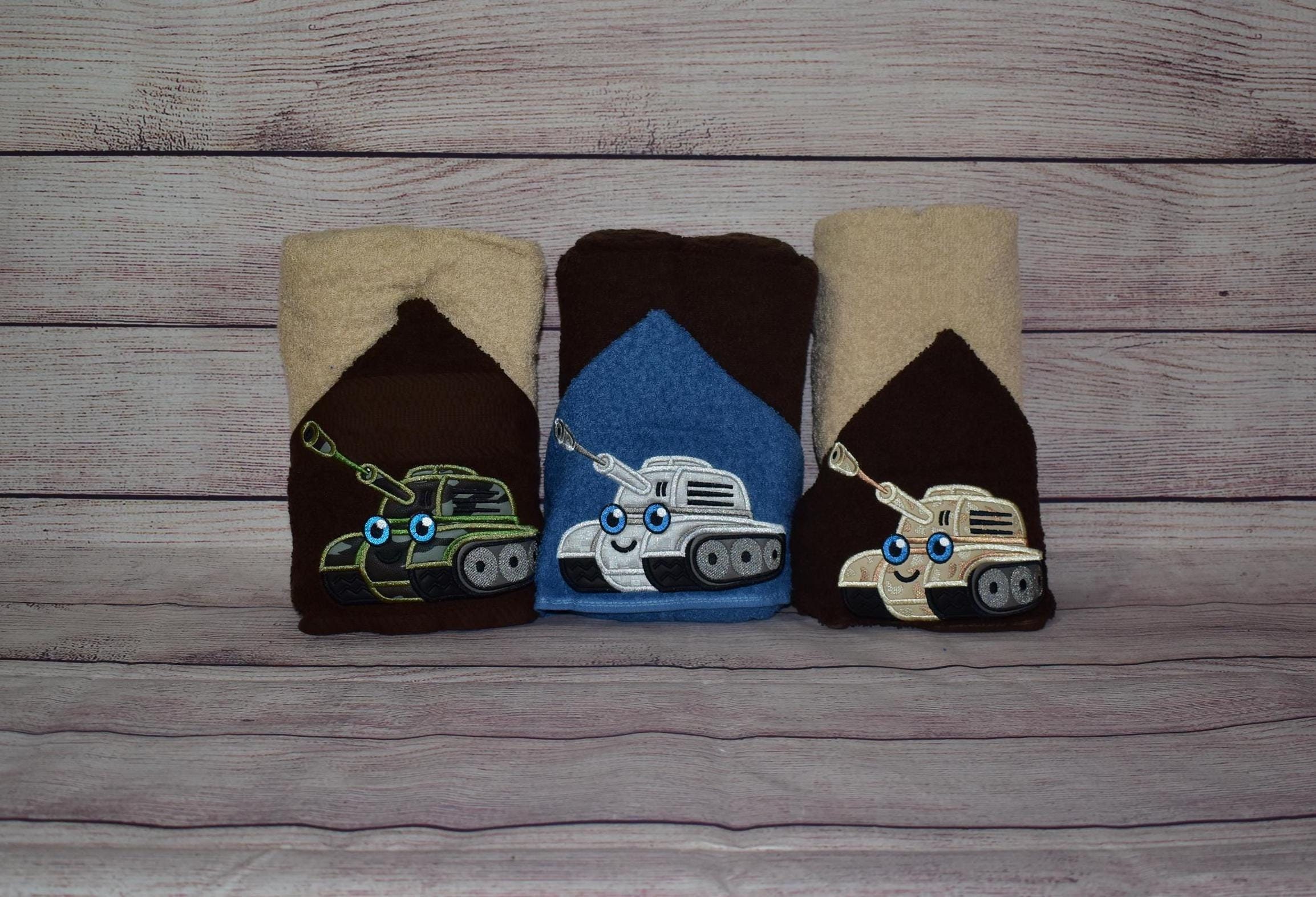 Army Tank Hooded Towel, Personalized Free, Unique Gift, Bath Towel, Pool Towel, Beach Towel, Child Towel - Image 1