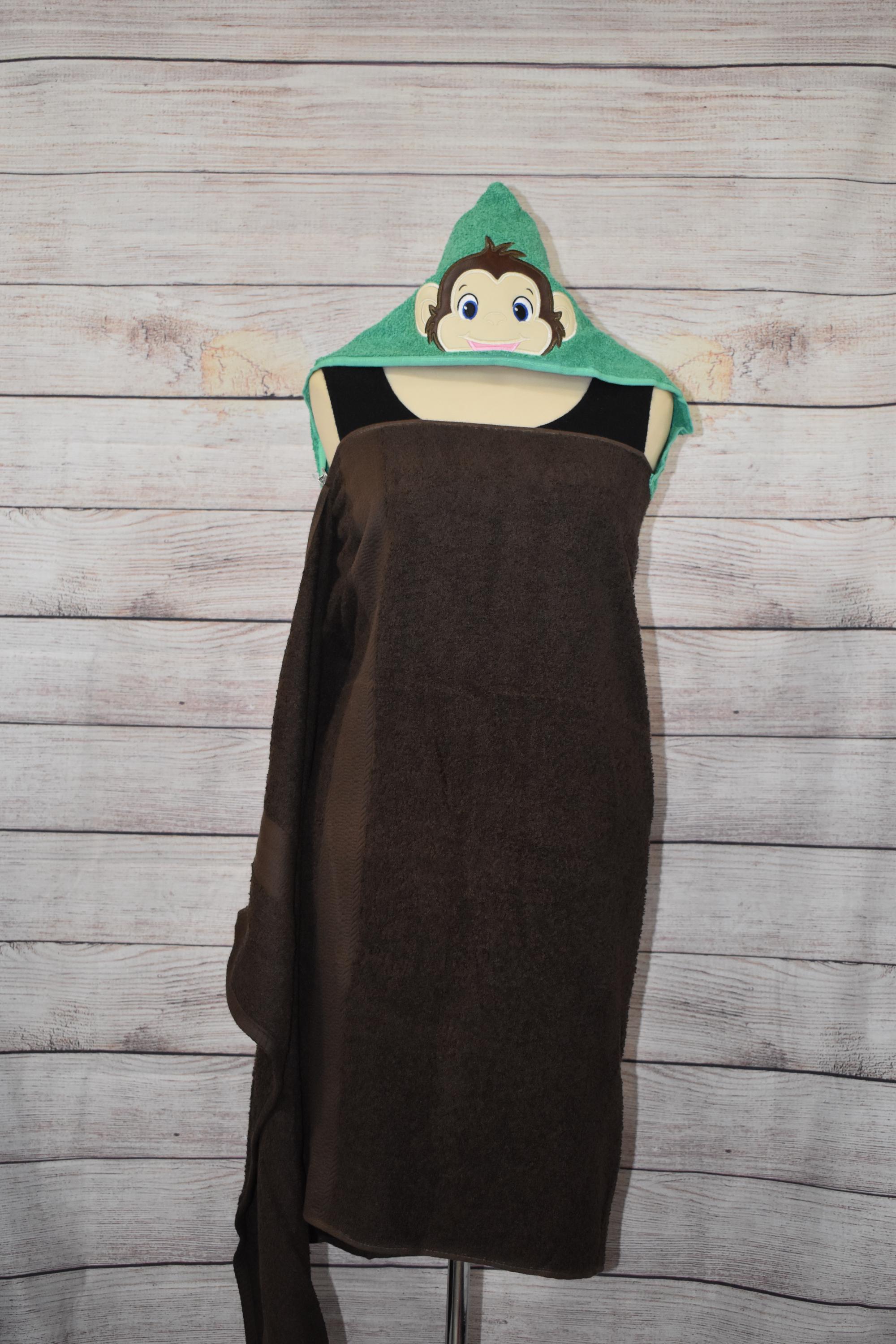 Monkey Hooded Towel, Personalized Free, Unique Gift, Bath Towel, Pool Towel, Beach Towel, Child Towel - Thumbnail 2