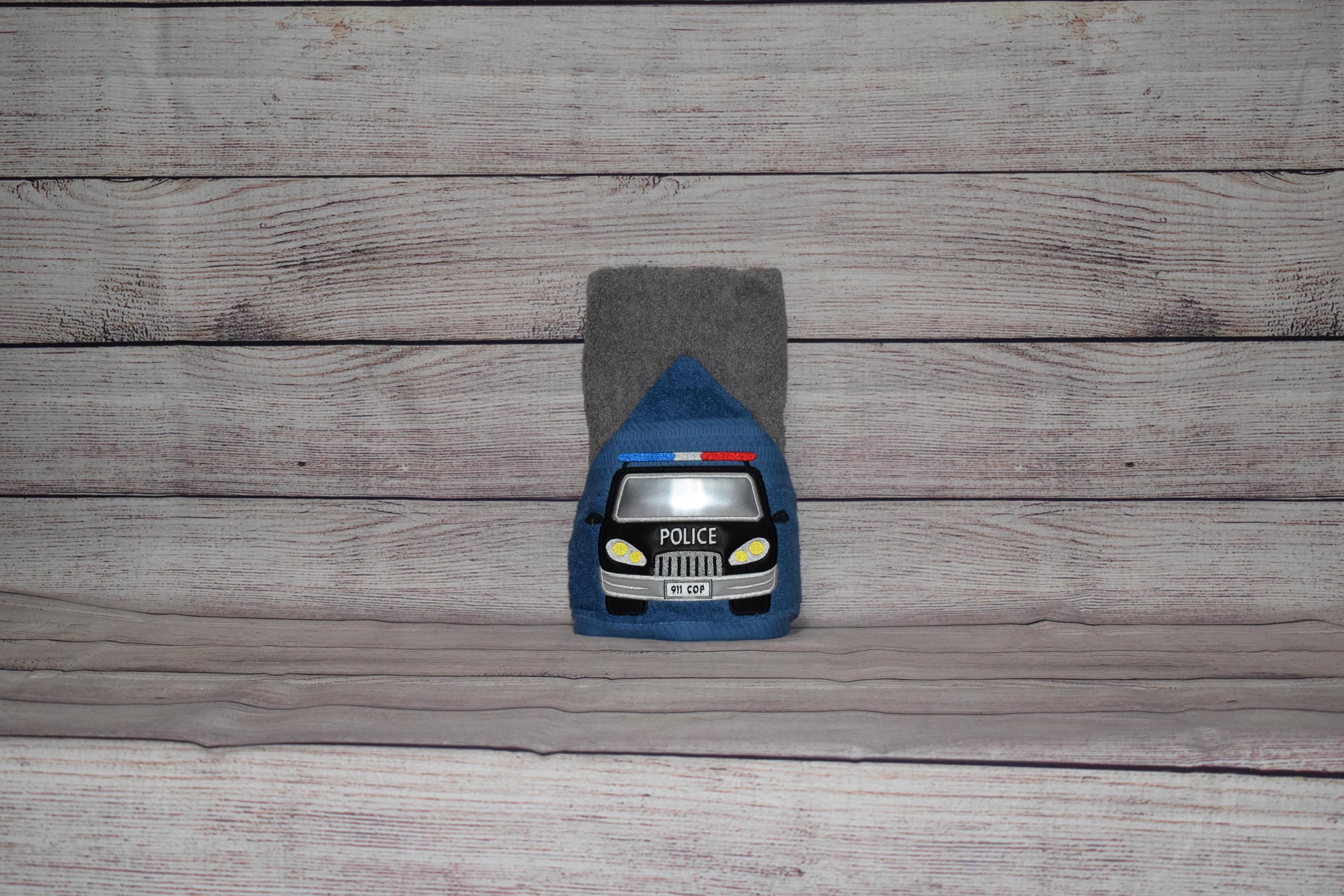 Police Car Hooded Towel, Personalized Free, Unique Gift, Bath Towel, Pool Towel, Beach Towel, Child Towel - Thumbnail 2