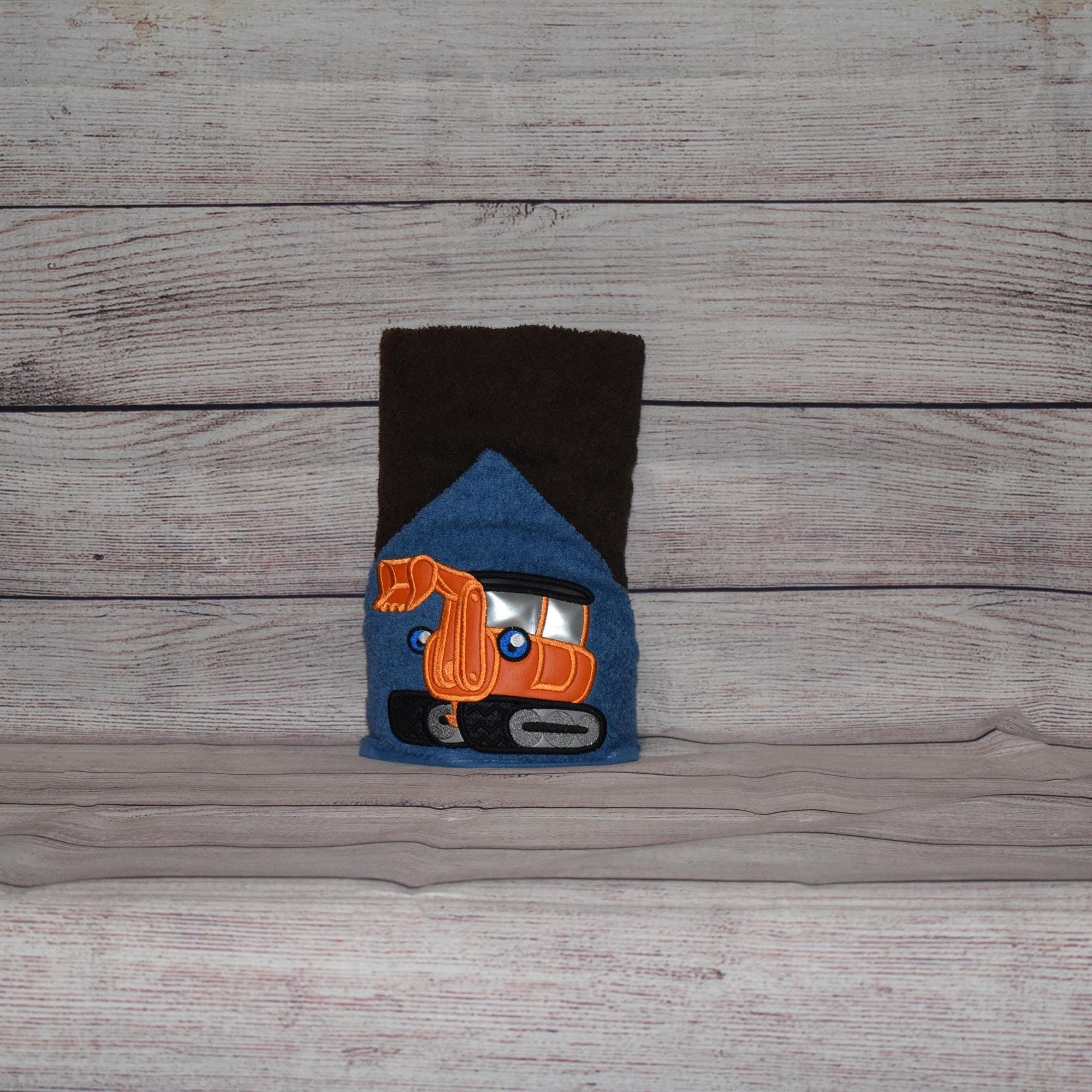 Excavator Hooded Towel, Personalized Free, Unique Gift, Bath Towel, Pool Towel, Beach Towel, Child Towel