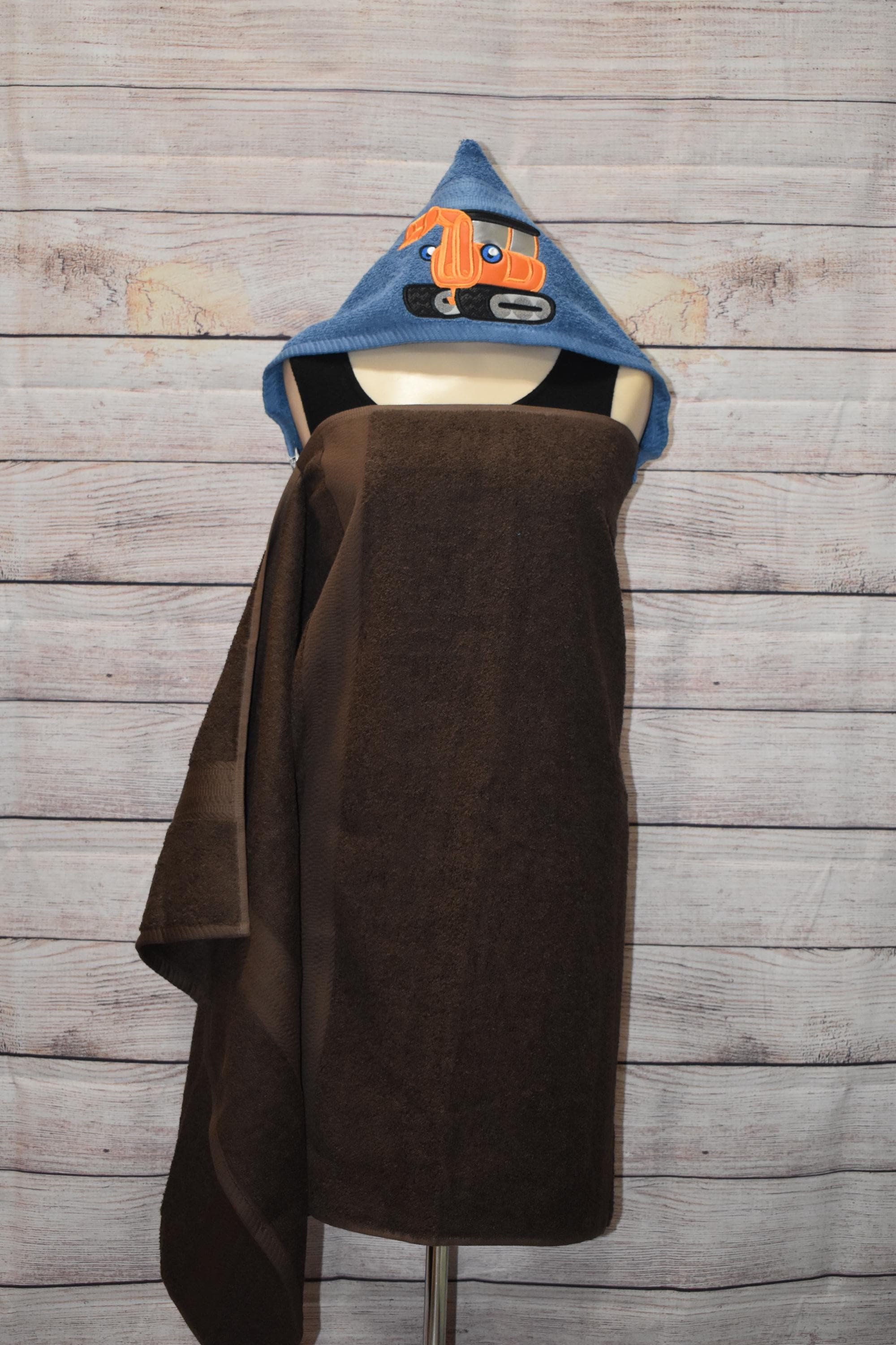 Excavator Hooded Towel, Personalized Free, Unique Gift, Bath Towel, Pool Towel, Beach Towel, Child Towel - Thumbnail 2