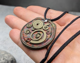 Unique Handmade Spiral Pendant Necklace, Bronze Color