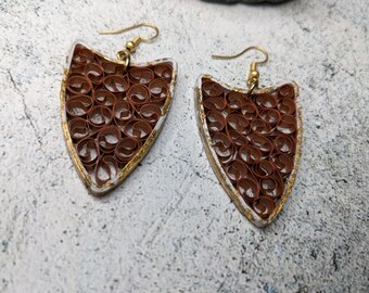 Handmade Brown Gold White Dangle Earrings