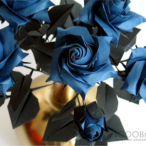 Navy Roses, Rose Rosebud, Flower Bouquet, Origami Bouquet, Black Bouquet, Personalized Card, Paper Flower, Paper Anniversary