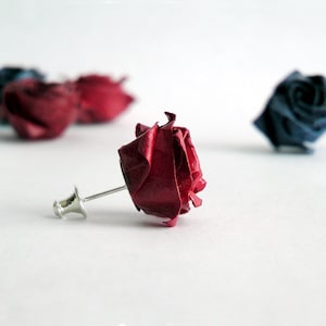 Origami Rose örhänge: Sterlingsilver, pappersblomma, kawaii bijoux bild 2
