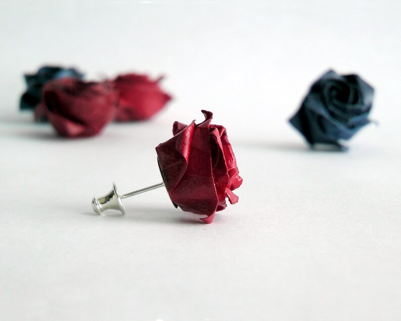 Origami Rose örhänge: Sterlingsilver, pappersblomma, kawaii bijoux bild 2