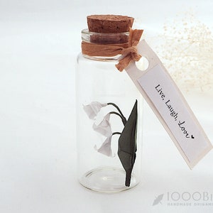 Lily of the Valley, Origami Lily of the Valley, Origami Paper Lily, Mini Glass Bottle, Personalized Gift, Paper Anniversary, Wish Bottle