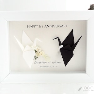 Custom Paper Flower Bouquet with Personized Origami Paper Crane Art Frame for First Wedding Anniversary Gift, Paper Anniversary Gift