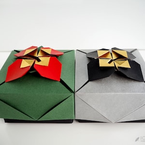 Eco-Friendly Christmas Gift Boxes – Red and Green or Gold, Silver and Black – Handcrafted Japanese Origami Box – For Holiday Gifts & Jewelry